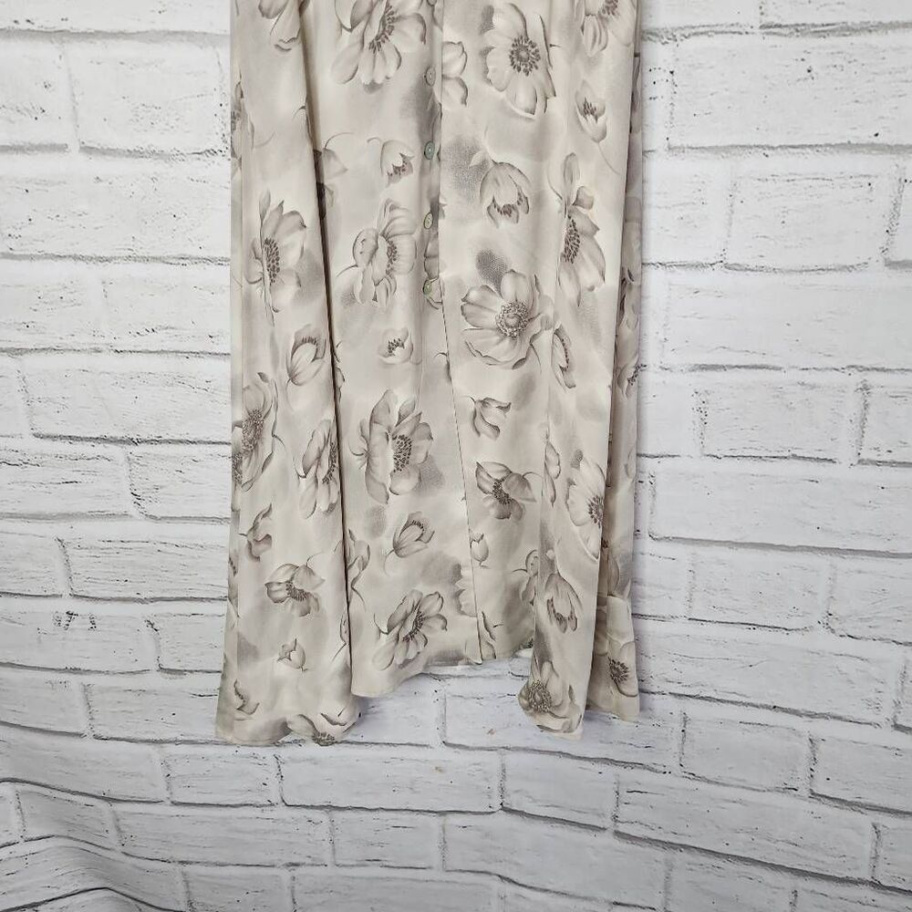 J. Peterman Womens Beige Silk Floral Collared Short Sleeve Maxi Dress Size 8 - Picture 3 of 12
